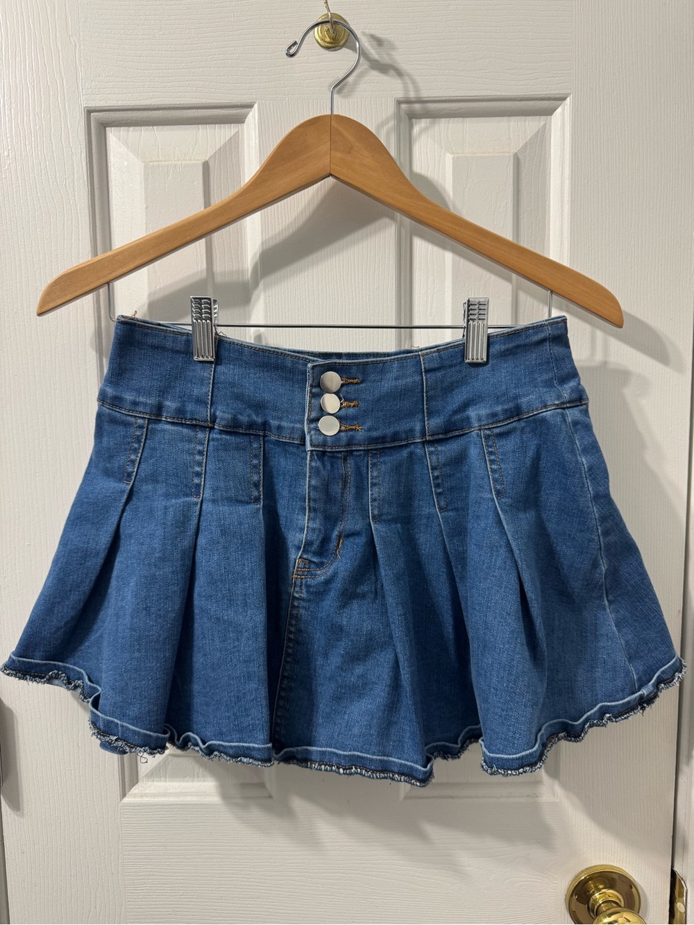 Y2k Denim Pleated Mini Skirt - Blue